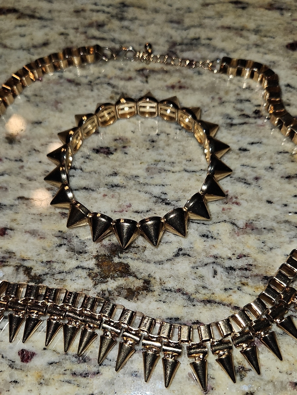 Gold Spike  Necklace And Bracelet - Women's Jewelry